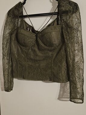 Chelsea & Violet Olive Lace Long-Sleeve Bustier Top